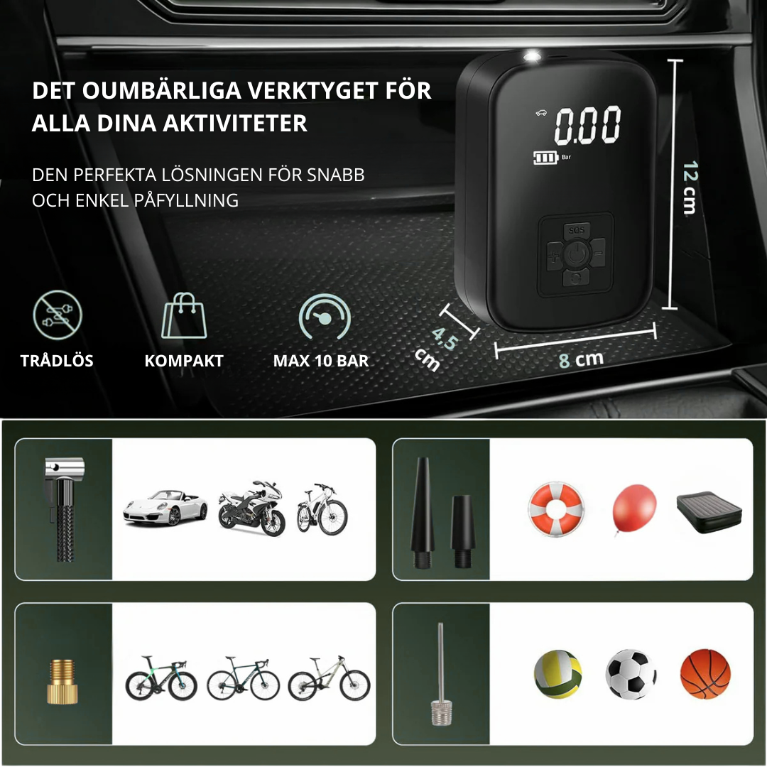 Lufta™ – Ett klick. Fullt tryck. Allt från bil- och cykeldäck till scooter, boll och SUP-bräda – alltid redo!