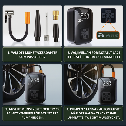 Lufta™ – Ett klick. Fullt tryck. Allt från bil- och cykeldäck till scooter, boll och SUP-bräda – alltid redo!