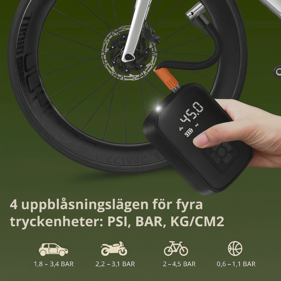 Lufta™ – Ett klick. Fullt tryck. Allt från bil- och cykeldäck till scooter, boll och SUP-bräda – alltid redo!