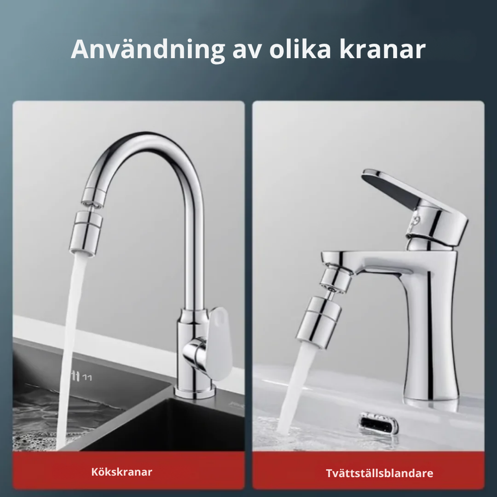 FlexiJet™ | 360-graders kranutlopp med kraftfull jet- och sprayfunktion.