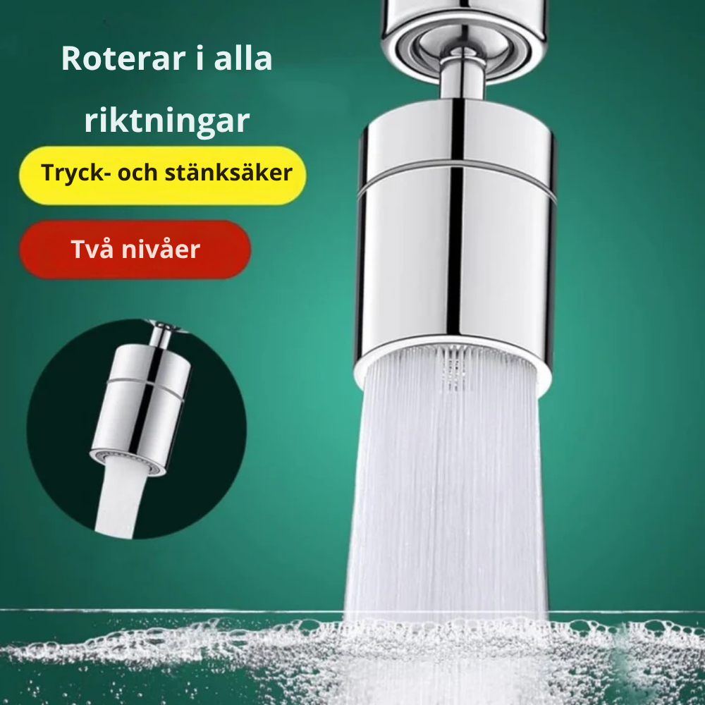 FlexiJet™ | 360-graders kranutlopp med kraftfull jet- och sprayfunktion.