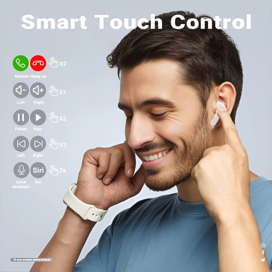 Trådlösa 5.3 Bluetooth-hörlurar – Ultrasnabb ljudåtergivning, 20 timmars non-stop-drift